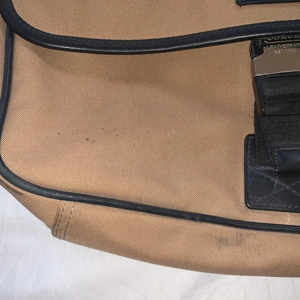 Gently Loved Tan Canvas Leather Laptop Crossbody Messenger Bag by COACH